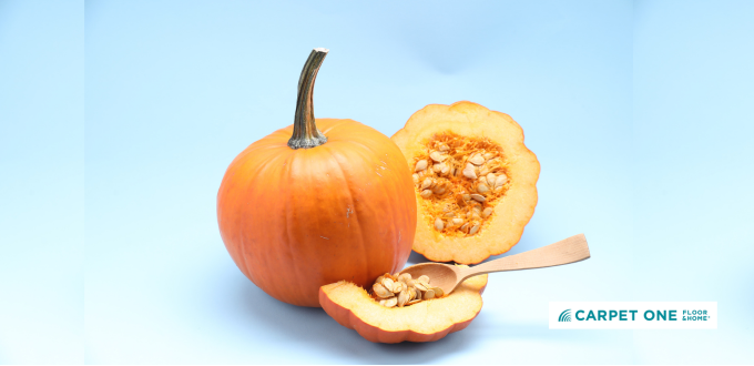 pumpkin with spilled pumpkin guts